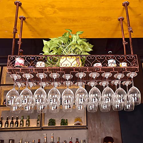 Ceiling Glass Rack Ceiling Hanging Display Rack,Adjustable Height,Metal Bottle Holder,Stemare Holder,Big Capacity Storage Shelf Organization,for Bars Restaurants Kitchens