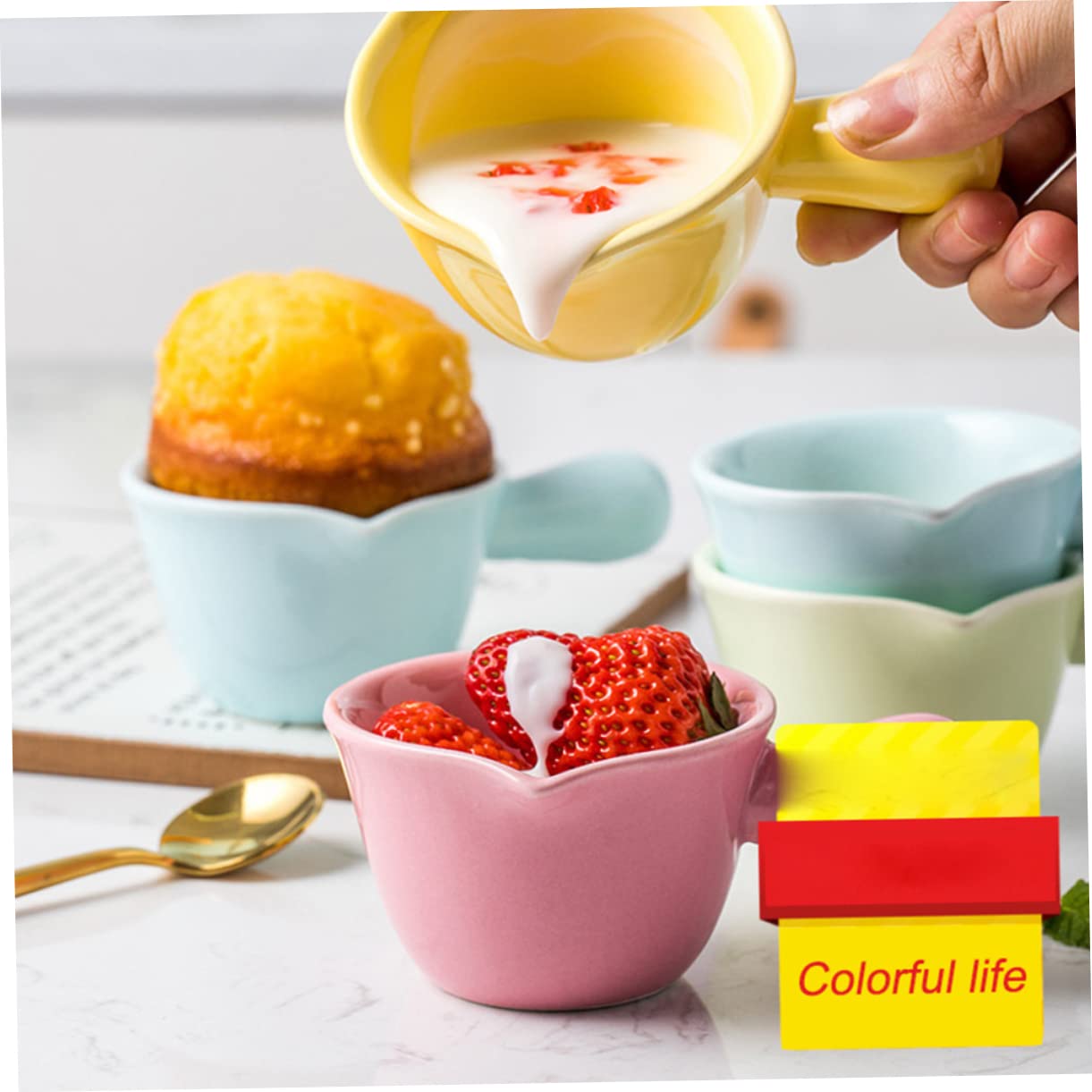 FUNOMOCYA Ceramic Cookware Small Soup Pot Mini Serving Bowl Sauce Bowl Powdered Creamer for Milk Pan with Handle Boot Pot Snack Plate Cereal Bowls Noodle Saucepan Coffee Creamer Pink