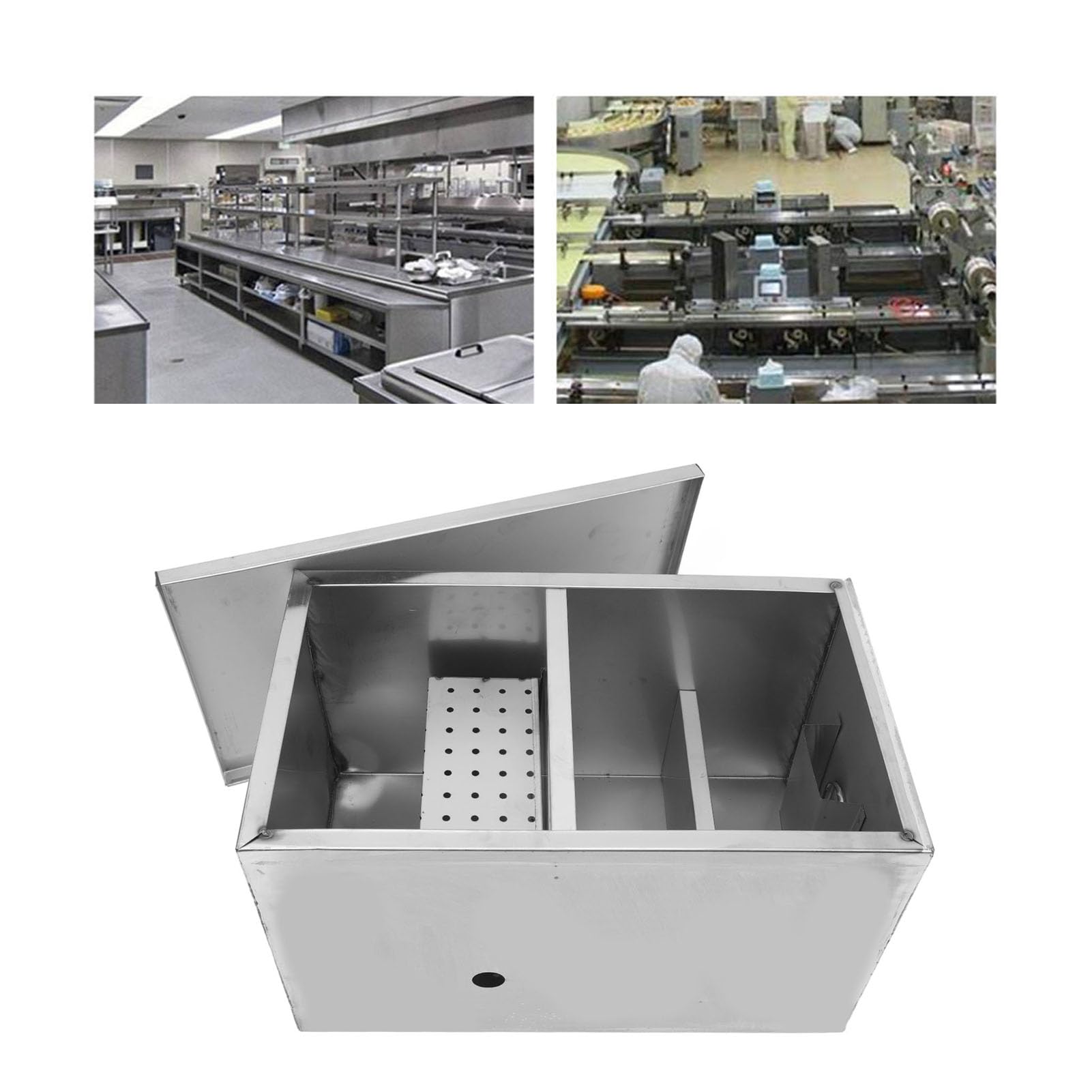 Stainless Steel Grease Trap 3 Level Filtration with Locks Rubber Seals Removable Filter Basket for Kitchen Restaurant