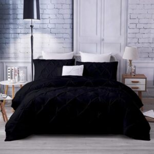 100% cotton quilt cover 5 piece pinch pleated duvet cover set king (106'' x 90'') black beautiful 1 pc duvet & 4 pcs pillowcases with zipper and corner ties 600 threadcount