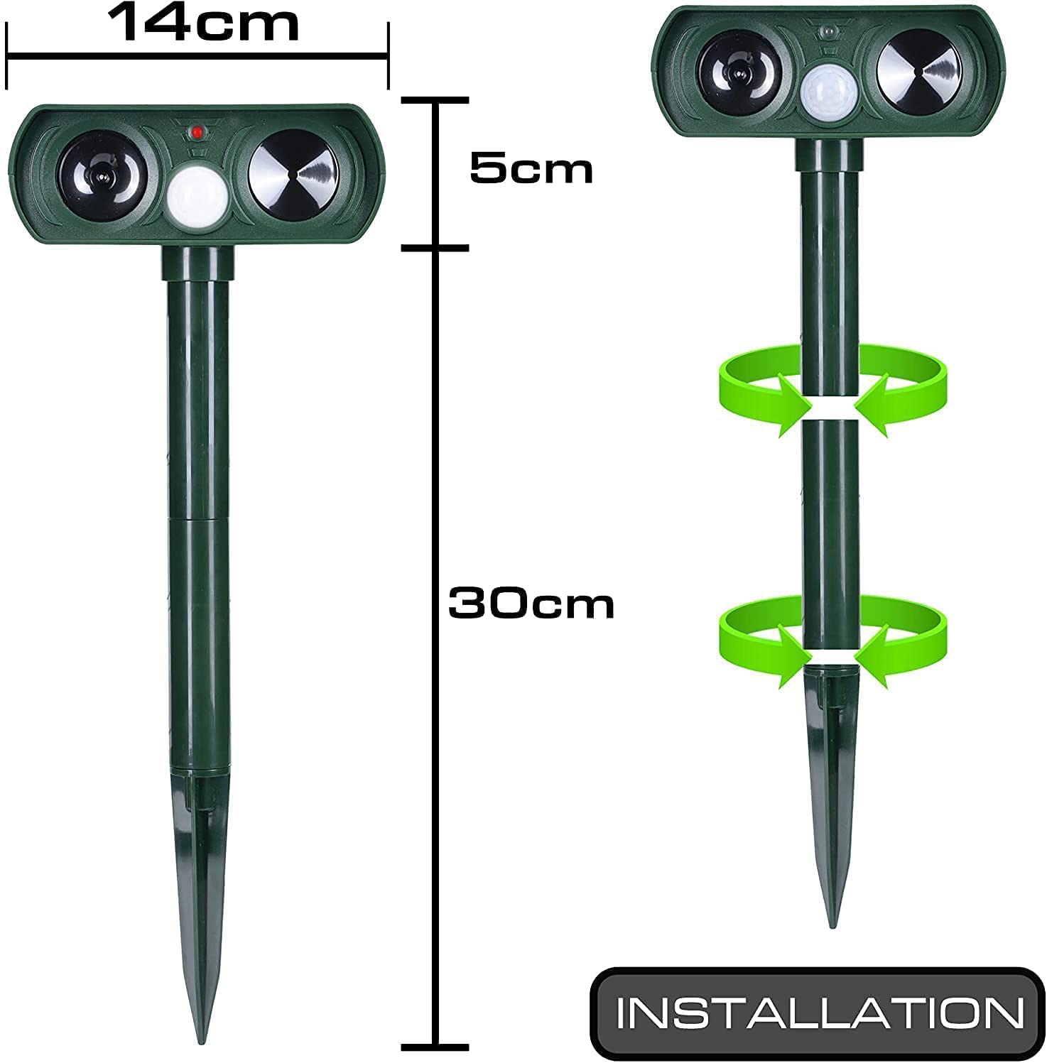 Solar Animal Repeller, Ultrasonic Animal Repellent Defender Cat, Dog, Squirrel, Deer, Fox, Outdoor Animal Deterrent with Motion Sensor and Led Light Alarm, Protect Yards, Lawn Gardens