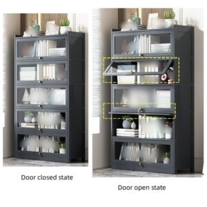 Modern 5 Tier Bookcase with Flip Door, Rectangle Shelves with Closed Back Panels, Tall Bookshelf, Storage Organizer Shelves for Bedroom, Living Room, Office, Kitchen(Gray,23.6*12.2*67.7in)