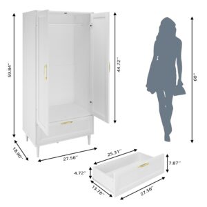 Gyger Wardrobe Closet with Drawer, Armoires and Wardrobes with Shelves and Hanging Rail,Freestanding Wooden Wardrobe Cabinet for Bedroom,White