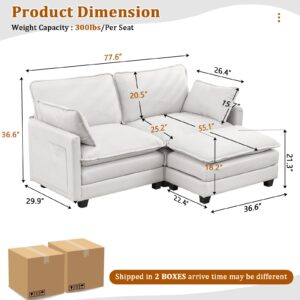 MANBUR Cloud Couch Sectional, Oversized Modular Convertible Sectional Sofa Couch, 2-Seat L Shaped Extra Deep Seat Sofa Couch with Ottoman and Pillows for Living Room, Apartment, Office, White