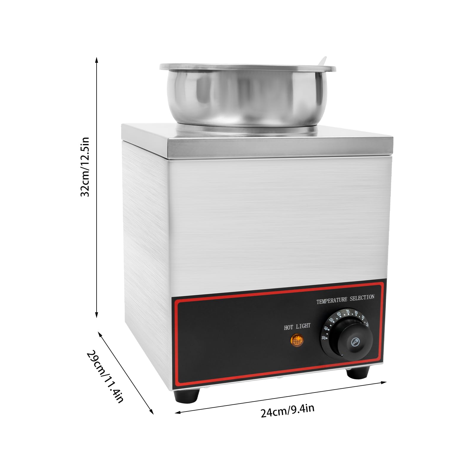 4.23Qt Large Capacity Commercial Food Warmer 150W Electric Soup Warmer Portable Steam Table Food Warmer 86-230°F Adjustable Temperature Stainless Steel Bain Marie Buffet Food Warmer