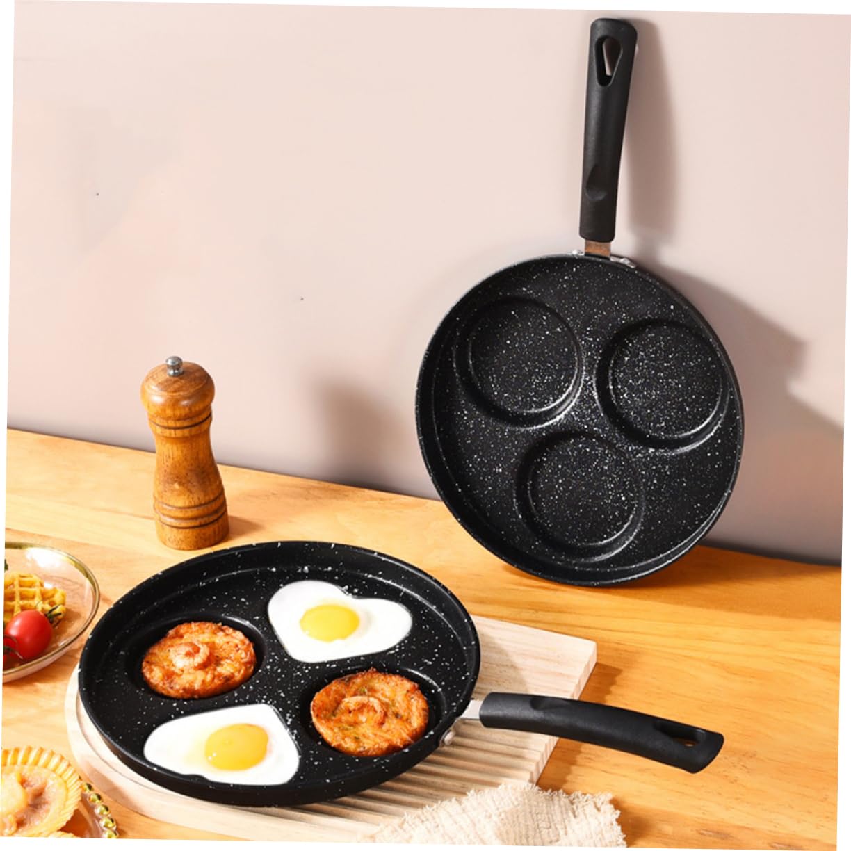 WATIIFUFU Breakfast Mini Skillet Divided Frying Grill Pan Handle Egg Pan Kitchen Skillet Fried Egg Pan Granite Egg Cooker Mini Frying Pan Griddle Pan 10 Inch Skillet Black Stainless Steel