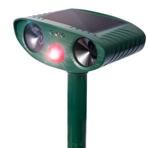 ultrasonic animal repeller, solar powered animal repellent, waterproof animal deterrent devices outdoor repels cat, dog, fox, derrent, rat, etc