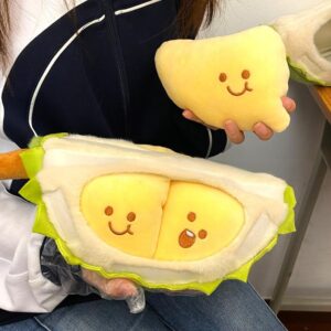 CQJJTKX Creative Detachable Durian Plush Toy, Fruit Durian Plush Toy, Durian Plush Pillow, Cute Peeling Durian Plush Doll, Soft Vivid Fruits Doll Plush,Fruit Plush Toy Gifts for Christmas,Birthday A