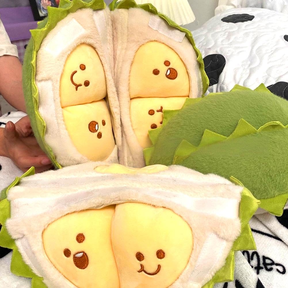 CQJJTKX Creative Detachable Durian Plush Toy, Fruit Durian Plush Toy, Durian Plush Pillow, Cute Peeling Durian Plush Doll, Soft Vivid Fruits Doll Plush,Fruit Plush Toy Gifts for Christmas,Birthday A