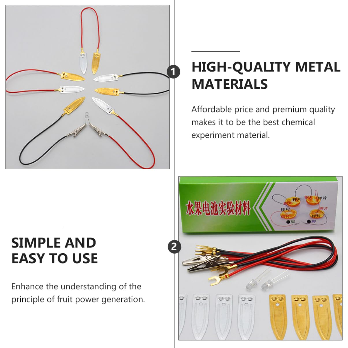 NESTINGHO 2 Sets Fruit Power Generation Experiment Equipment DIY Fruit Battery Materials Lemon Puzzle Toys Electrode Strips Brain Toy Experiments Science Scientific Zinc Electrode Show Metal