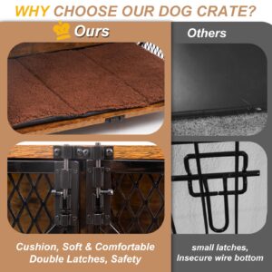 Ketive Dog Crate Furniture with Cushion, 31"L Wooden Dog Crate End Table with Double Doors, Chew-Resistant Dog Kennel Indoor, Heavy Duty Dog Crate with Wheels, Rustic Brown (31.2"L x 20.5"W x 28.9"H)