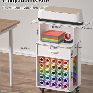 Rolling Craft Storage Cart for Cricut,Crafting Cabinet Workstation with 25 Vinyl Roll Holders,Organizer and Storage Cart for Cricut Machine,Craft Cart and Storage Table for Craft Room&Home&Office