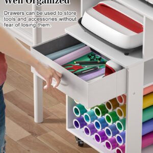 Rolling Craft Storage Cart for Cricut,Crafting Cabinet Workstation with 25 Vinyl Roll Holders,Organizer and Storage Cart for Cricut Machine,Craft Cart and Storage Table for Craft Room&Home&Office