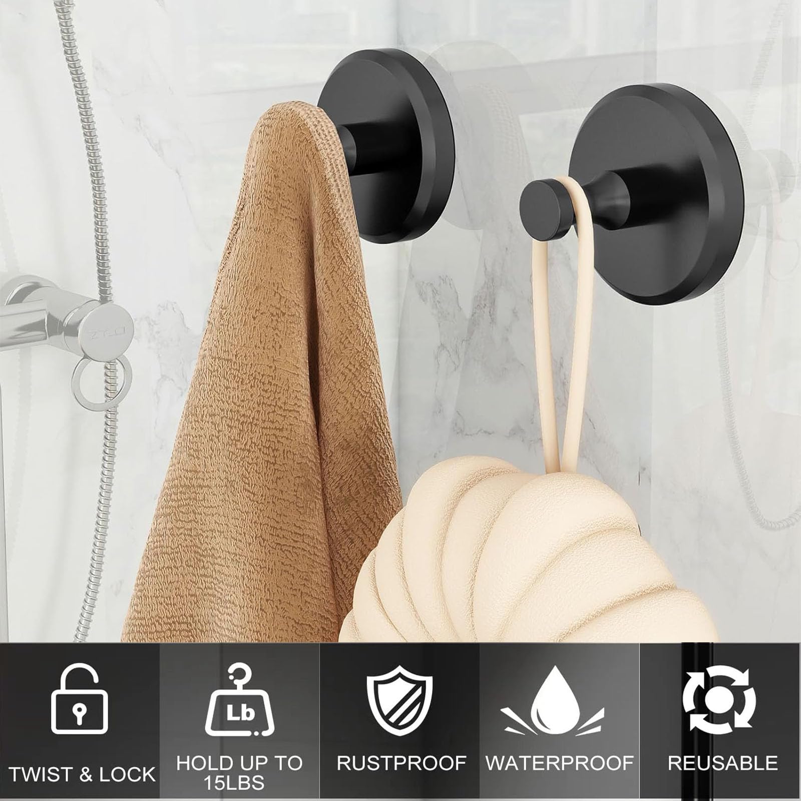 Luxe Hold No-Drill Hooks- 2024 New No Drill Hooks, Mounting on Glass Shower Doors, Mirrors, No Drill Hooks for Bathroom, Luxe Suction Cup Hooks (Silver/2pcs)