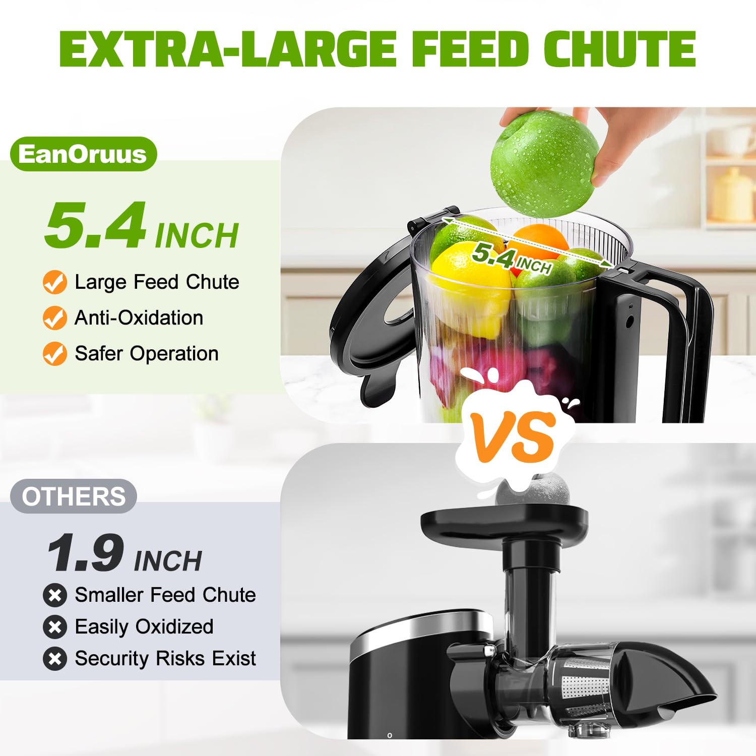 Cold Press Juicer, 400w Slow Juicer Machines with 5.4" Wide Feed Chute, Masticating Juicer with High Juice Yield for Whole Vegetables & Fruits