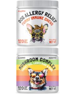 allergy relief chews for dogs & immune & digestive supplement 120 soft treats and mushroom complex treats for dogs with reishi shiitake and turkey tail mushrooms