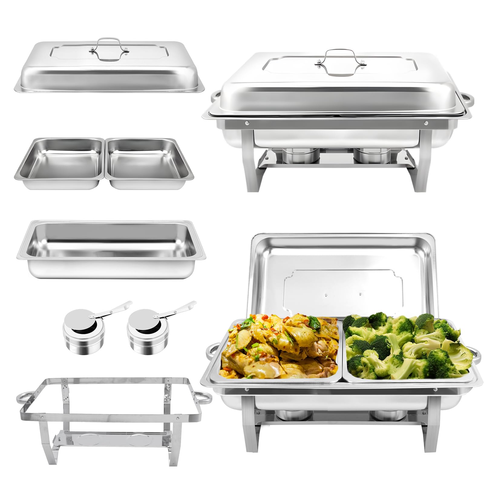 XYJBHB 2 Pack Stainless Steel Chafing Dish 8 QT Half Size Chafing Dish Buffet Set Silver Rectangular Catering Chafer Warmer for Buffet Banquet Party Catering Supplies