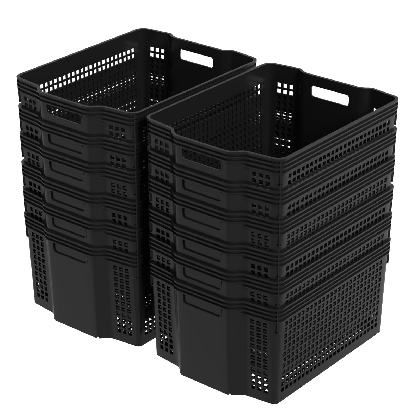 Yarebest 12 Packs Plastic Stacking Baskets, Black Storage Baskets Large