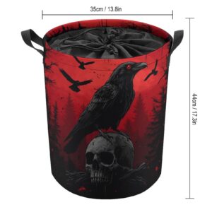 HOMCURSH Watercolor Gothic Skeleton Crow Freestanding Collapsible Laundry Hampers Abstract Rustic Halloween Theme Forest Animal Crow Laundry Room Organizers, Home Bedroom Organizers 44x35cm