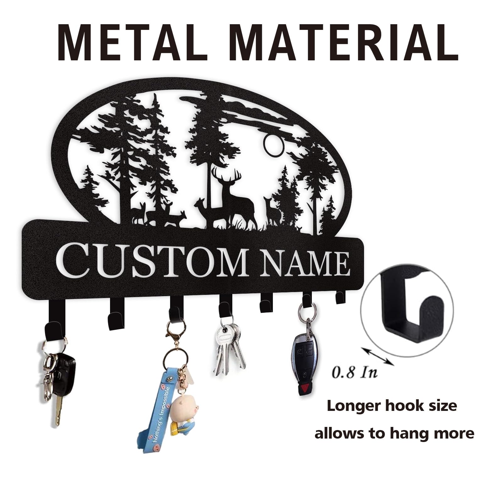 Dyoart Personalized Key Holder for Wall, Custom Metal Deer Cabin Key Hooks with Name, Metal Key Holder Hooks Organizer Rack, Key Hanger Decor for Kitchen, Entryway, Hallway, Office, Doorway