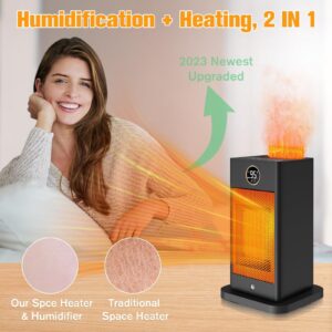 Space Heaters for Indoor Use,1500W PTC Space Heater Large Room,2s Fast Heating Heater with Sensor/Humidifier/3D Flame Effect/Oscillating,Heater for Bedroom,Office,Heat Up 260 sq.ft