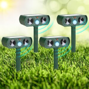 gebatule 4 pack solar ultrasonic animal repellent outdoor animal repeller repel cat, squirrel, deer, raccoon, skunk, rabbit, rat, dog, waterproof with motion detector for garden yard