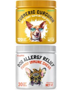 allergy relief chews for dogs & immune & digestive supplement 30 soft treats and turmeric curcumin hip & joint dogs supplement anti-inflammatory support for arthritis & mobility 120 soft chews