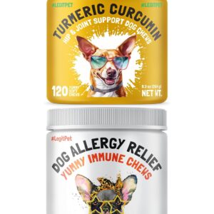 Allergy Relief Chews for Dogs & Immune & Digestive Supplement 30 Soft Treats and Turmeric Curcumin Hip & Joint Dogs Supplement Anti-Inflammatory Support for Arthritis & Mobility 120 Soft Chews