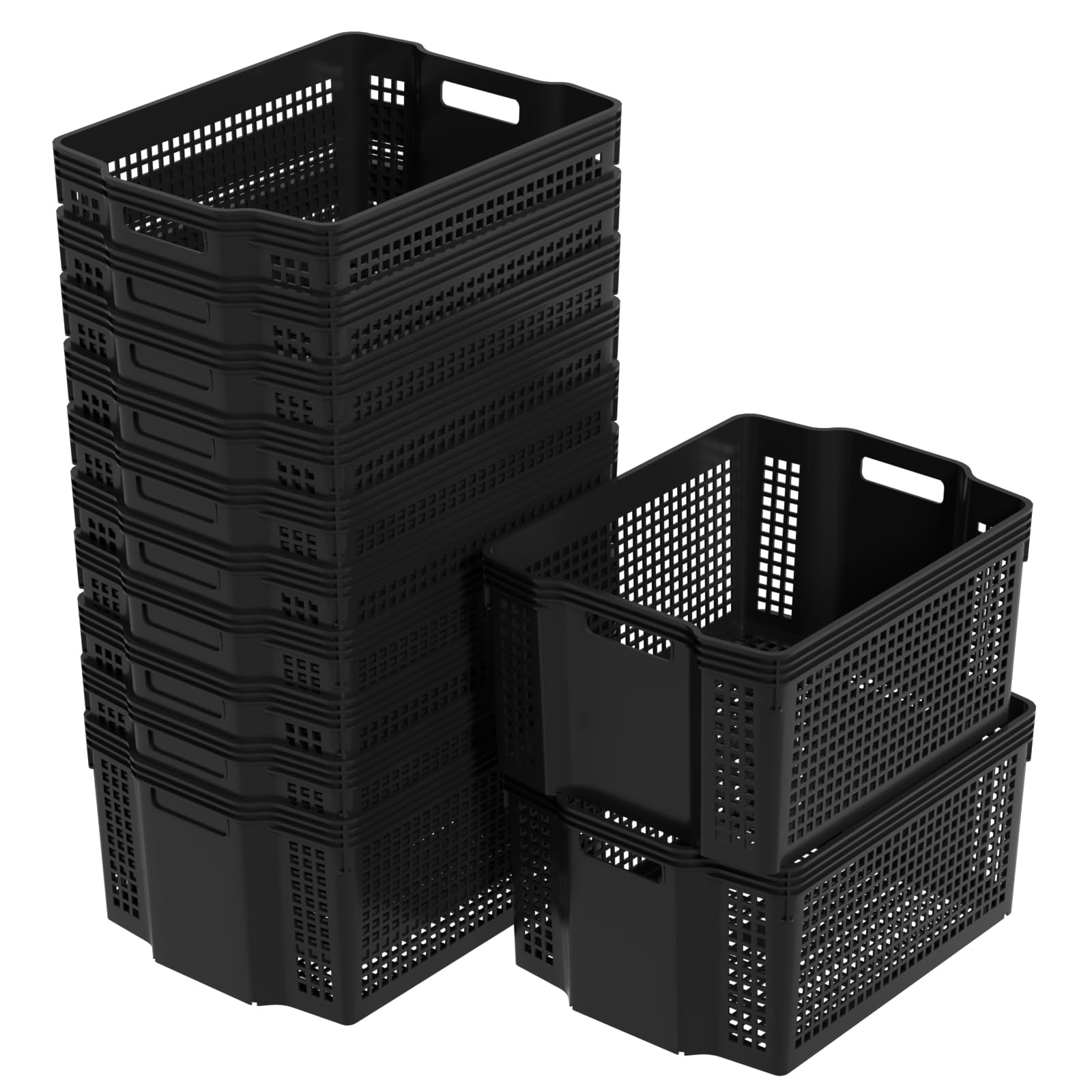 Yarebest 12 Packs Plastic Stacking Baskets, Black Storage Baskets Large