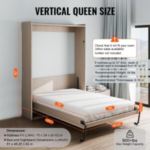 VEVOR Murphy Bed Kit, Twin Size, Vertical Deluxe DIY Wall Bed Mechanical Hardware Kit, Pneumatic Lever Heavy Duty Bed Frame Support, Folding Cabinet Wall Bed Space Saving Design for Guestroom