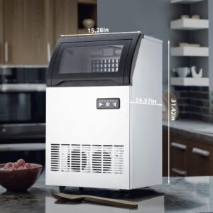 EuKer Upgraded Commercial Ice Maker Machine - 100lbs/24H, 33 lbs Basket, 2-Way Water Inlet, Stainless Steel, Undercounter or Freestanding