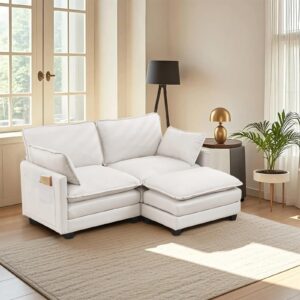 manbur cloud couch sectional, oversized modular convertible sectional sofa couch, 2-seat l shaped extra deep seat sofa couch with ottoman and pillows for living room, apartment, office, white