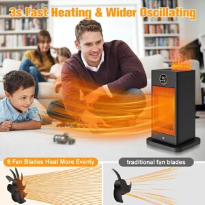 Space Heaters for Indoor Use,1500W PTC Space Heater Large Room,2s Fast Heating Heater with Sensor/Humidifier/3D Flame Effect/Oscillating,Heater for Bedroom,Office,Heat Up 260 sq.ft