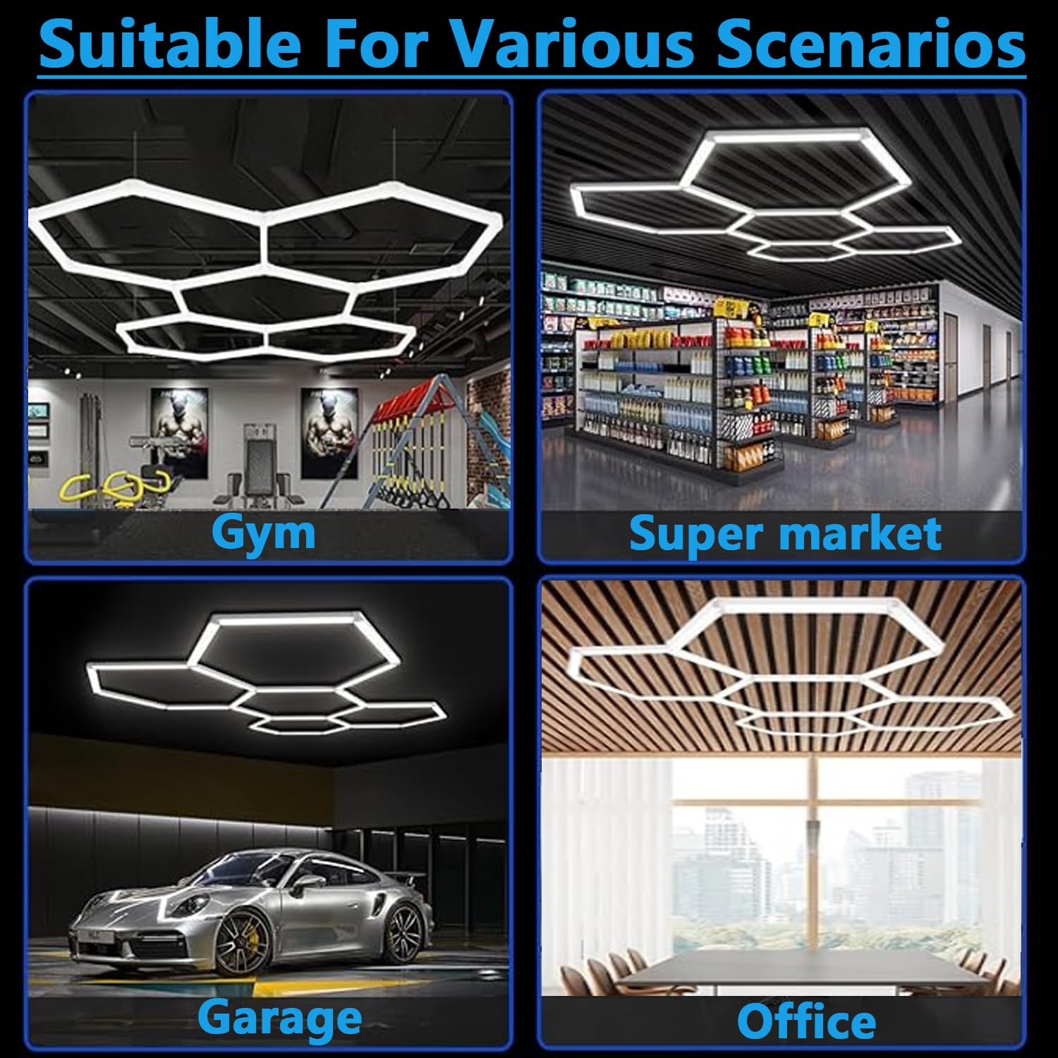 DHXYHQY LED Hexagon Garage Lights, Hexagon Honeycomb Lights, 192W, 20736LM, 6500K Super Bright, 5 Grid Systems Car Detailing Ceiling LED Light for Garage Warehouse Workshop Basement Gym