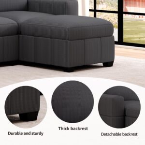 Wimarsbon Modular Sectional Sofa Set Convertible U Shaped Sofa Couch with Storage Seats Modern Pinstripe Fabric Sectional Couch for Living Room (Black, 4+2)