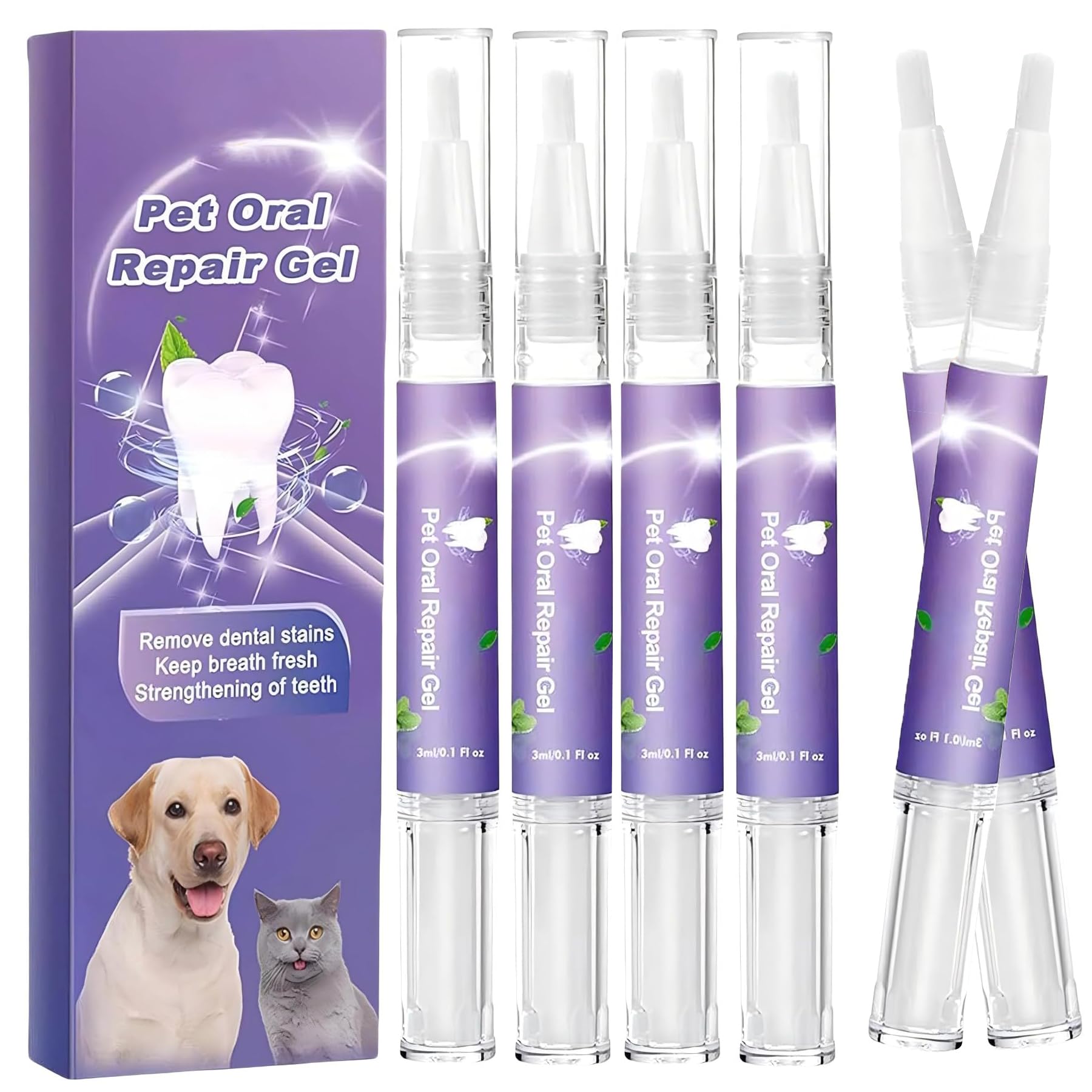 MILEDY 6PCS Pet Oral Repair Gel,Pet Oral Repair Gel Brush,Pet Oral Restorative Gel for Dogs and Cats,Pet Breath Freshener Gel Care Cleaner