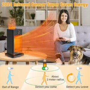 Space Heaters for Indoor Use,1500W PTC Space Heater Large Room,2s Fast Heating Heater with Sensor/Humidifier/3D Flame Effect/Oscillating,Heater for Bedroom,Office,Heat Up 260 sq.ft