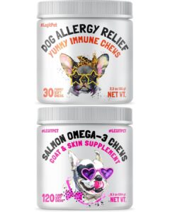 allergy relief chews for dogs & immune & digestive supplement 30 soft treats and omega 3 alaskan salmon oil treats for dogs 120 fish oil chew supplement 120 soft treats