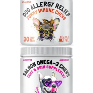 Allergy Relief Chews for Dogs & Immune & Digestive Supplement 30 Soft Treats and Omega 3 Alaskan Salmon Oil Treats for Dogs 120 Fish Oil Chew Supplement 120 Soft Treats