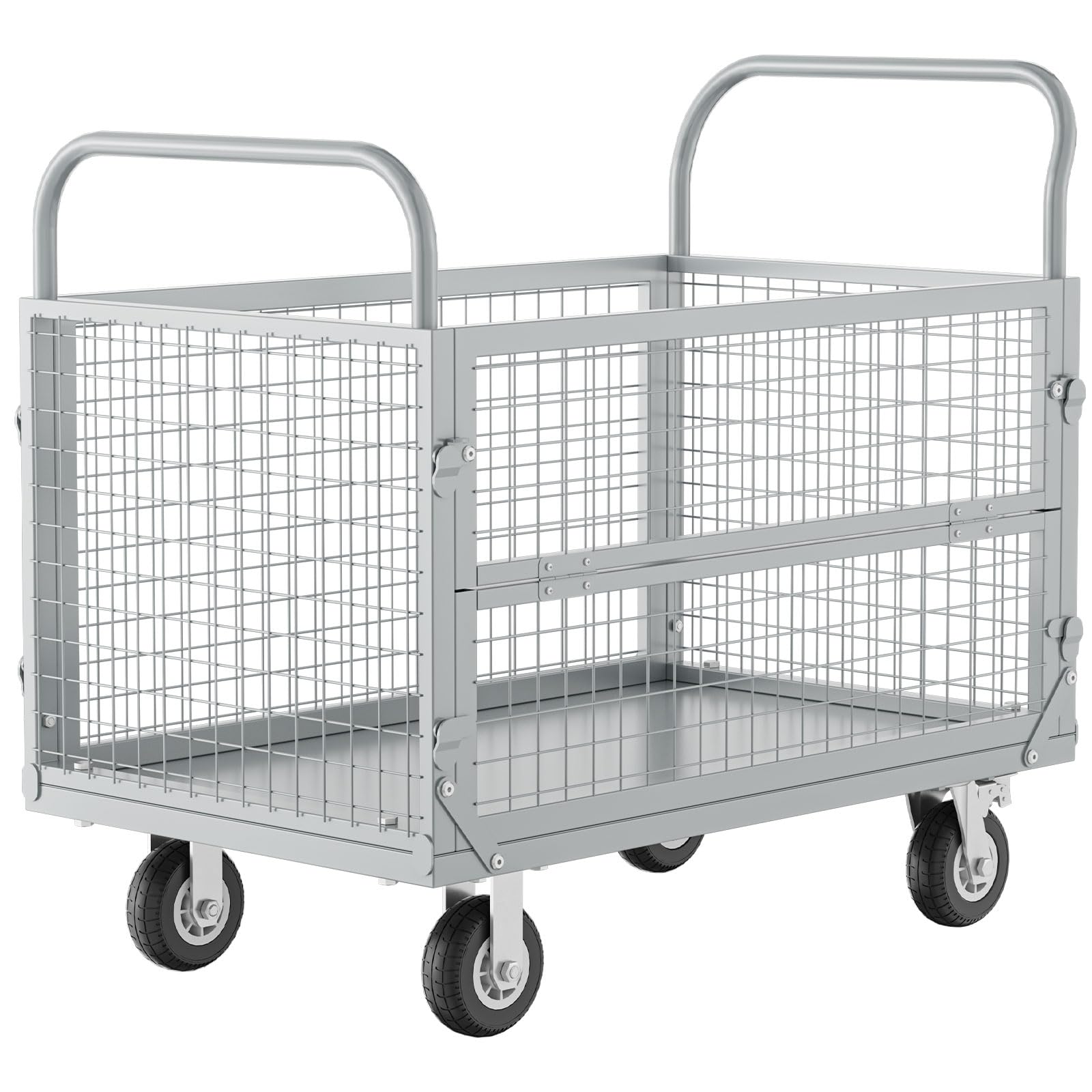 Platform Truck Cart with Cage,5in1 Heavy Duty Flatbed Cart, Foldable Hand Truck Flat Cart, Load 2500LB with 4 Swivel Casters,Multi-Functional Push Cart for Grocery, Laundry, Shelving, Pantry