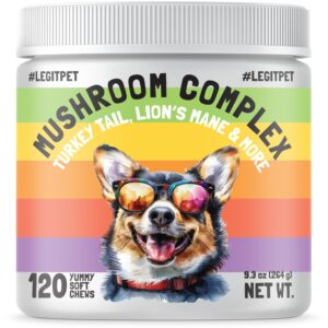 Allergy Relief Chews for Dogs & Immune & Digestive Supplement 120 Soft Treats and Mushroom Complex Treats for Dogs with Reishi Shiitake and Turkey Tail Mushrooms