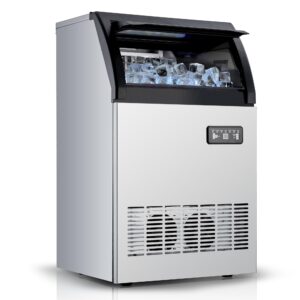 EuKer Upgraded Commercial Ice Maker Machine - 100lbs/24H, 33 lbs Basket, 2-Way Water Inlet, Stainless Steel, Undercounter or Freestanding