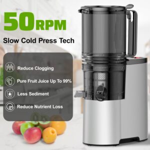 Cold Press Juicer, 400w Slow Juicer Machines with 5.4" Wide Feed Chute, Masticating Juicer with High Juice Yield for Whole Vegetables & Fruits