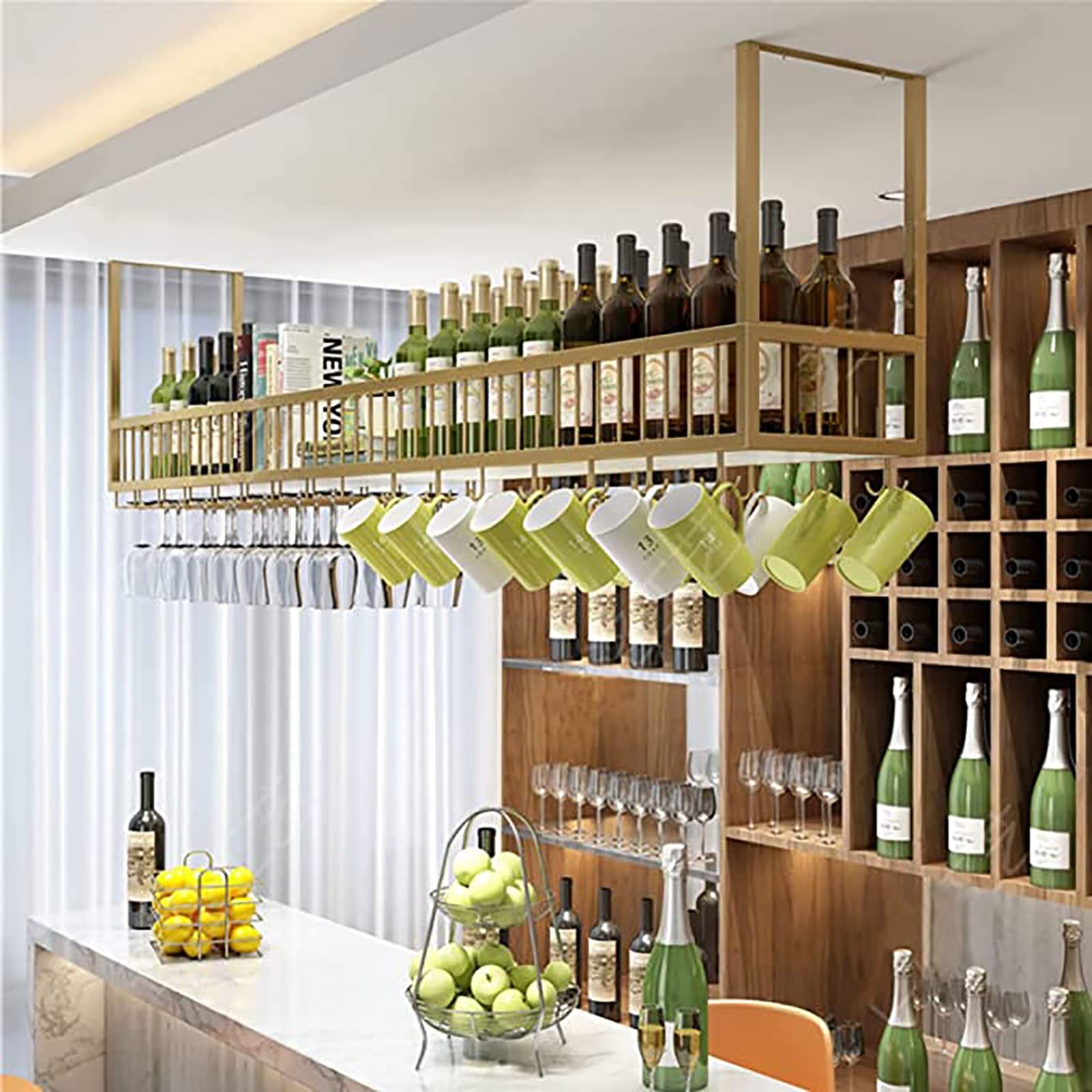 Ceiling Glass Rack Hanging Storage Rack,Iron Ceiling Shelf,Goblet Stemare Holder,Suitable for Restaurants/Bars/Home Ceiling Decorative Floer Stand