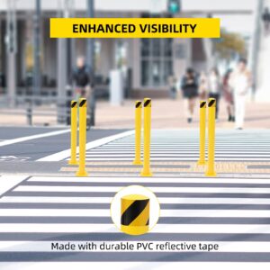 GarveeTech Safety Bollards 6 Pack - 48 Inch Heavy-Duty Yellow Steel Posts with 4.5 Inch Diameter & 8 Anchor Bolts for Effective Traffic Control & Driveway Barriers