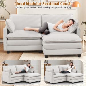 MANBUR Cloud Couch Sectional, Oversized Modular Convertible Sectional Sofa Couch, 2-Seat L Shaped Extra Deep Seat Sofa Couch with Ottoman and Pillows for Living Room, Apartment, Office, White