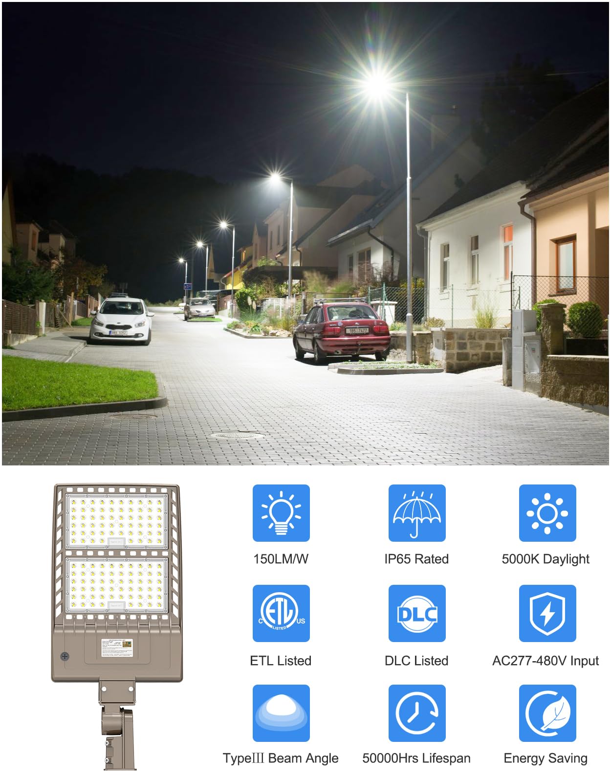 KUKUPPO 480 Volt 400W LED Parking Lot Light 60,000LM, Industrial Grade LED Shoebox Parking Pole Mount Light 5000K IP65 Waterproof Outdoor Commercial Area Lighting with Slip Fitter 277-480VAC