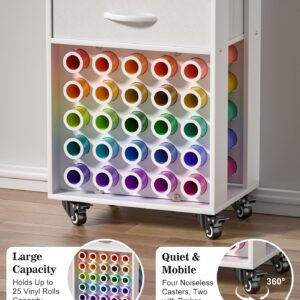 Rolling Craft Storage Cart for Cricut,Crafting Cabinet Workstation with 25 Vinyl Roll Holders,Organizer and Storage Cart for Cricut Machine,Craft Cart and Storage Table for Craft Room&Home&Office