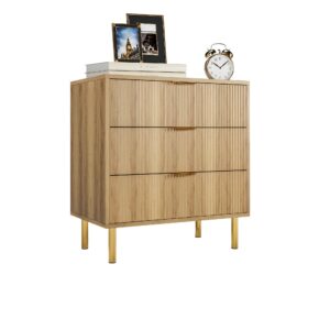 IDEALHOUSE Natural 3 Drawer Dresser for Bedroom, 30” Tall Dresser Organizer with Metal Legs, Modern Wood Chest of Drawers for Bedroom, Hallway, Home Office