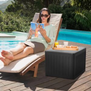 ZYJOYY 35 Gallon Resin Deck Box for Patio Furniture, Outdoor Weterproof Storage Side Table Box, Small Durable Outside Patio Table with Storage for Tools, Cushions, Towels, and Accessories, Grey